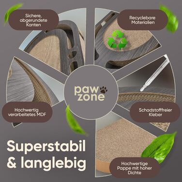 PAWZONE Двостороння килимок-подряпки для котів з міцного MDF, 72x45 см, з можливістю заміни картону, з іграшкою, білий (графіт)