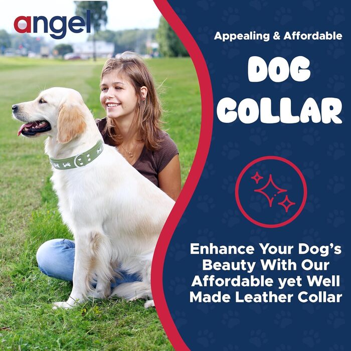 Шкіряний нашийник для собак Angel Pet Supplies, зелений, подвійний, м'яка підкладка, 40,6×3 см, для шиї 29,2–35,6 см