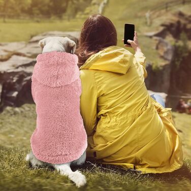 Теплий пуловер з капюшоном для великих собак Pelziger, рожевий, двосторонній, з флісовою підкладкою, Sherpa-куртка (-XL) (Large)