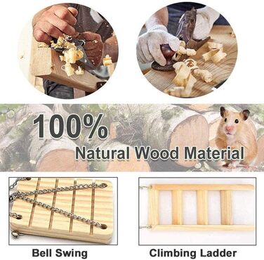 Іграшки для хом'яків Wonninek: набір з 3 іграшок для клітки - драбина, гамак-гойдалка, тунель-гніздо. Підходять для хом'яків, шиншил, морських свинок.