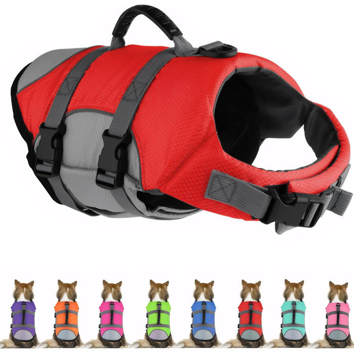 Жилет для собак, що плаває, червоний X-Small: безпечний жилет для плавання з рятувальним ручним захопленням для собак маленьких, середніх та великих порід