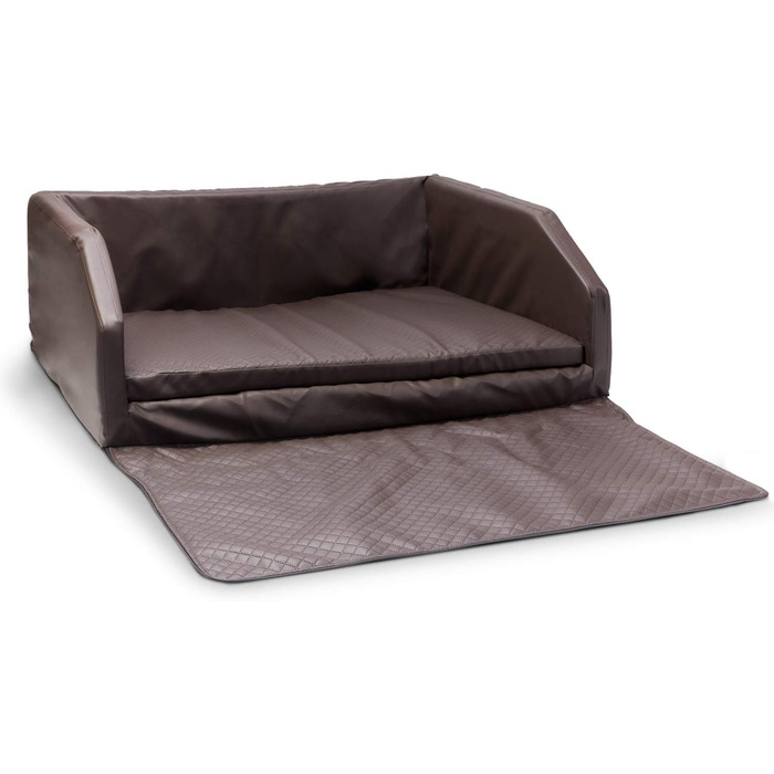 Mayaadi Home XL Преміум лежак для собак 110x90x38 см, високоякісне автоліжко з захисним покривалом, багажне ліжко з екошкіри, коричневий для подорожей