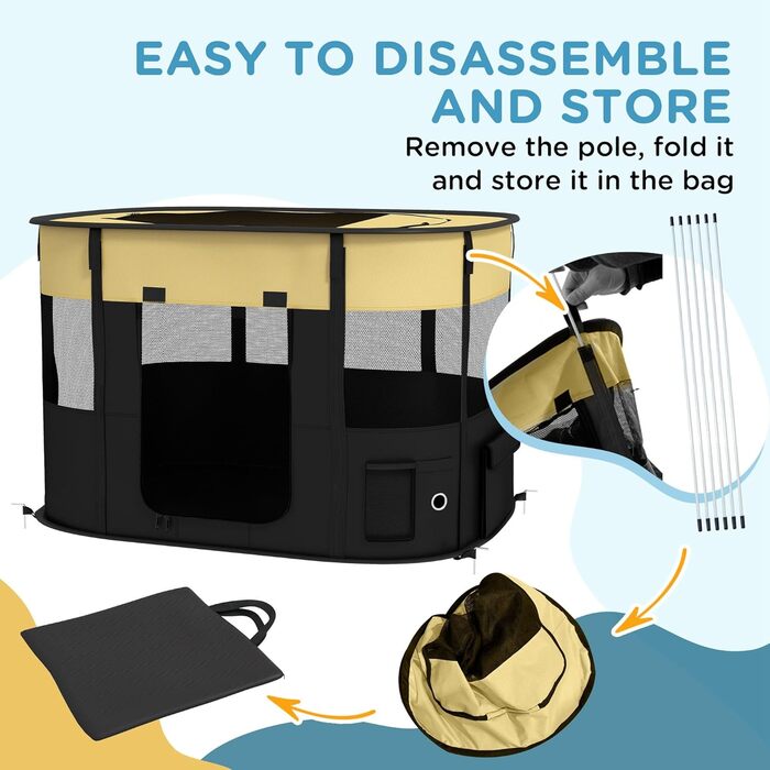 Клітка для собак PawHut, переносний вольєр для тварин, 114 x 89 x 59 см (Жовтий)