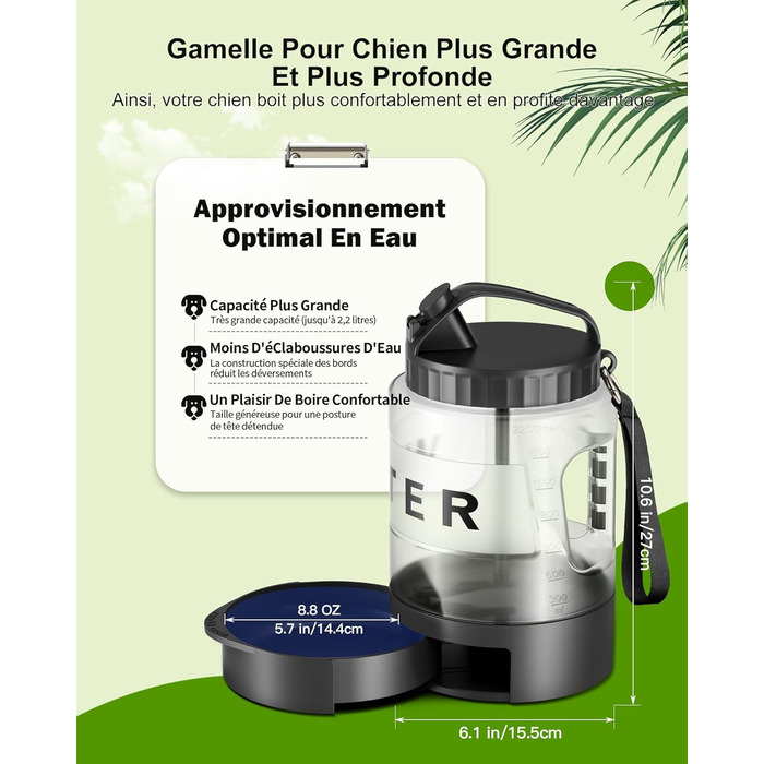 Водяна пляшка для собак Lesotc 2200 мл, велика, чорна – для подорожей та кемпінгу