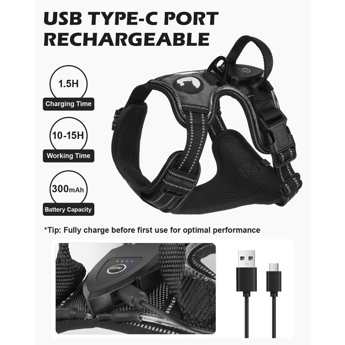 Світловідбиваючий нашийник для собак Joytale, акумуляторний, для середніх собак, без натягування, з LED, з ручкою, регульований, для нічних прогулянок, зелений, M. Зелений (XL (1 шт.), чорно-синій)