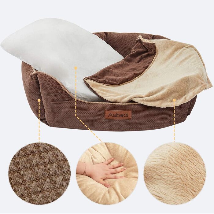 Кругле ліжко для котів та маленьких собак, зручне, з антиковзким покриттям Twill, коричневе, машинне прання