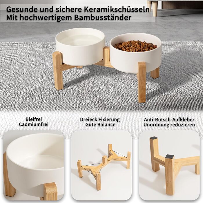 Набір мисок для собак, підняті миски, кераміка, протиковзкий стійкий, 2 шт., 850 мл, білий