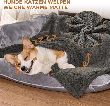Водонепроникний килимок для собак, миючий, 120 x 100 см, двосторонній, для собак та котів середніх та великих порід, захист дивану та ліжка, м'який фліс Sherpa та фланель, сірий L (120 x 100 см)