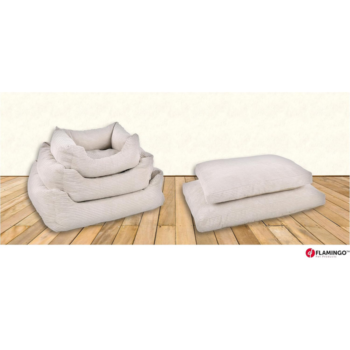 Прямокутний велюровий кошик Flamingo бежевий 65x50 см для французьких бульдогів, такс, біглів та котів, люксовий комфорт, стильний дизайн, якісні матеріали, розмір S