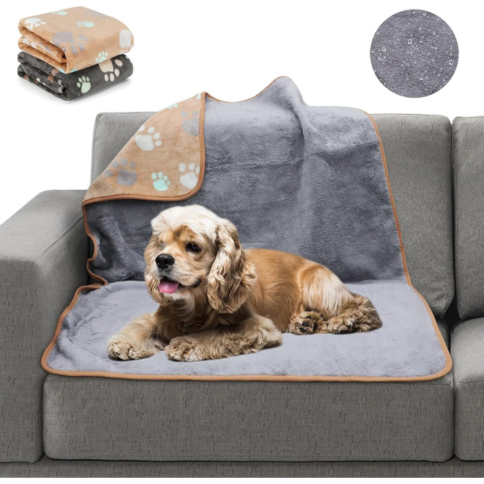 Водонепроникні ковдри для собак YUEPET, миючі, для ліжка, дивана, софи, захист, фліс, фланель, ковдра для цуценят, м'який плюш, двостороння, накидка для середніх та великих собак, котів, 76.2 x 30'×20'(2 шт.) (40'×30'(2 шт.), сірий+кавовий)