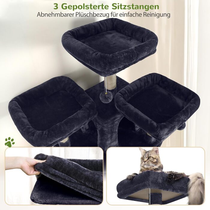 Комплекс для котів Globlazer XXL (209 см) з сірими платформами, будиночками та іграшками для 3-5 котів