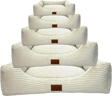 Ортопедичне ліжко для собак Elropet з м'якого корду, кошик для собак, XS/S/M/L/XL, кремовий (100x80x24 см)