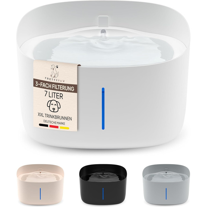 Джерело питної води для собак Pretty PAW® 7л з LED та фільтром | Безпечний, тихий, легко чистити | Білий