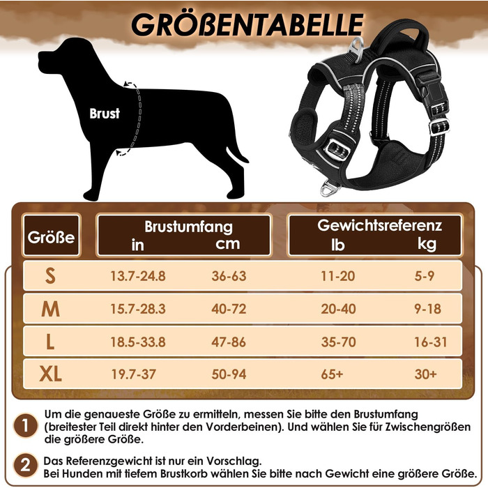 Шлейка для собак великих порід, анти-тяга, з 2 карабінами та зручною ручкою, регульована та світловідбиваюча, з м'якою підкладкою, для щоденних тренувань (Чорний, L)