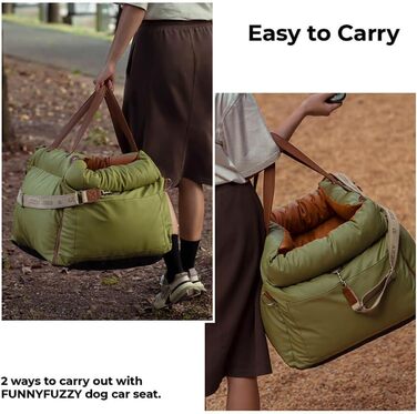 Автокрісло для собак середніх порід Funny Fuzzy, 3-в-1, зелене, водонепроникне, для подорожей та дому, до 15,9 кг