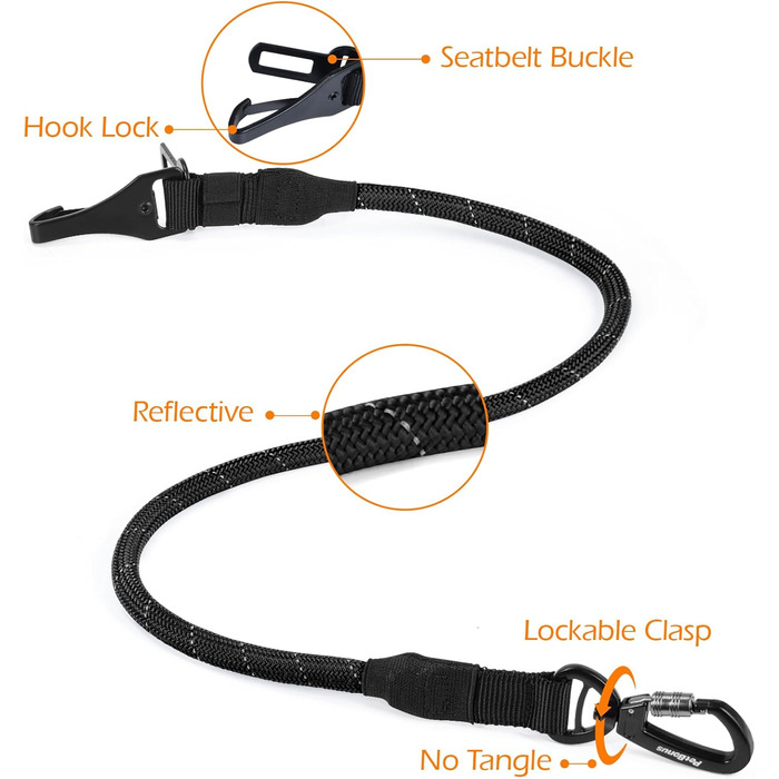 Ремінь безпеки для собак PetBonus в авто: міцний поводок-переноска для маленьких, середніх та великих собак (чорний)