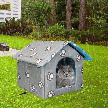 Кіт-будинок Vinnypet для вулиці: зимостійкий, водонепроникний, теплий, знімний килимок. 40x38x35 см (S:35x33x30 см, сіро-зелений)