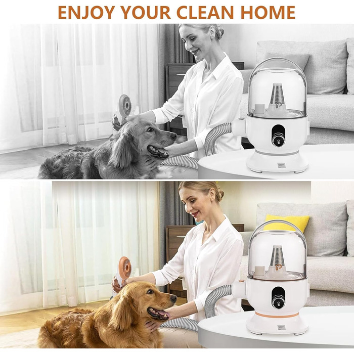 Пилосос для догляду за тваринами, набір для грумінгу, вакуумний насадка, видалення 99% шерсті, пилосос для собак, догляд за домашніми тваринами, вакуум для собак та котів, набір 5-в-1, видалення шерсті собак (Помаранчево-жовтий)