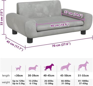 Крісло-ліжко для собак, м'яке лежанка для собак, лежанка для котів, сірий велюр 70 x 45 x 33 см