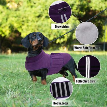 Флісова куртка для собак, джек-рассел, мініатюрний джек-рассел, зимова куртка з відбиваючими елементами, водовідштовхуюча, фіолетовий, розмір L (довжина спини 45 см)