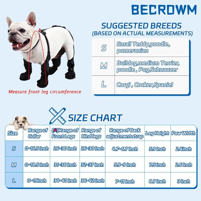 Водонепроникні чоботи для собак, захист подушечок лап для собак малого та великого розміру, регульоване взуття для домашніх тварин для прогулянок, м'які чоботи для домашніх тварин, захист лап (Чорний-UK, Великий)