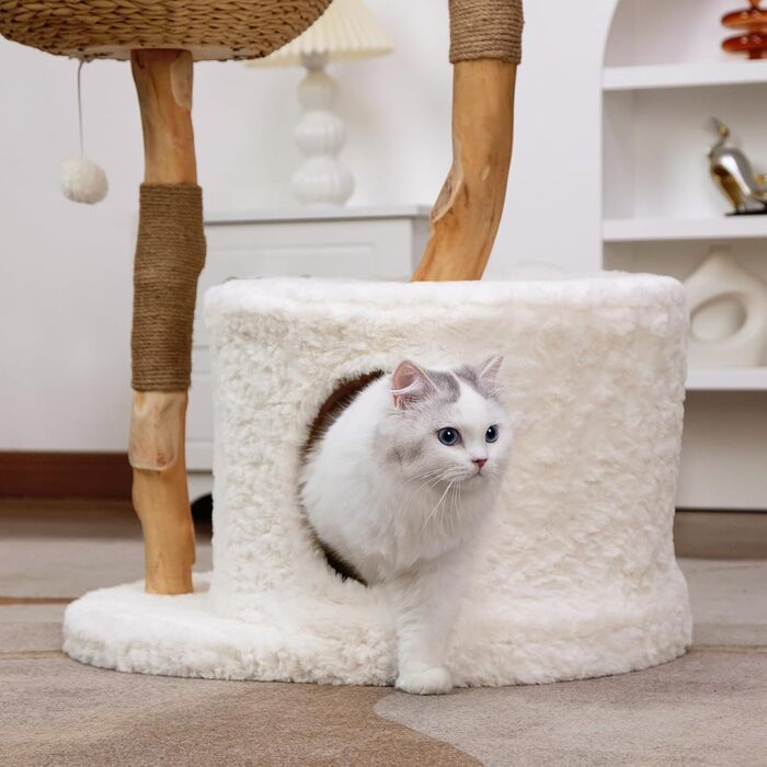 Котячий дерев'яний комплекс U-Moving 116,8 см для великих котів – сучасний натуральний дряпак-тур із гілкою, подарунок для любителів котів