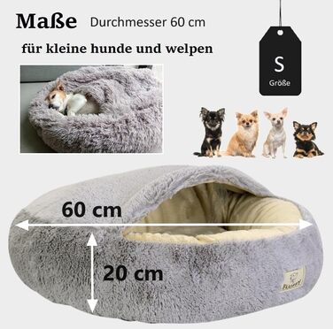 Кругле ліжко для собак та котів Donut Ø 60 см з дахом, плюшеве, з штучного хутра, для маленьких та середніх собак