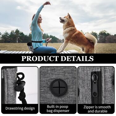 Сумка для корму для собак, сумка для тренувань, сумка для ласощів для собак, багатофункціональна сумка для корму з диспенсером для пакетів для вигулу (сіра)