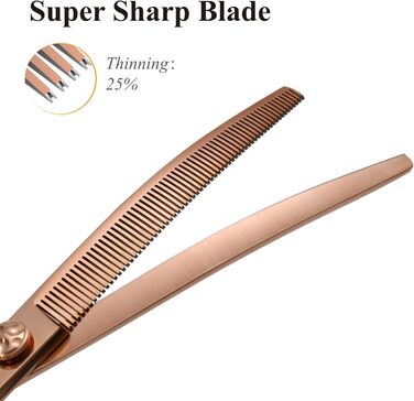 Професійна ножиця для грумінгу собак Fenice Peak, вигнута, 17.8 см, з надгострими лезами з 440C сталі, довговічна, плавне різання для собак та котів (рожеве золото)