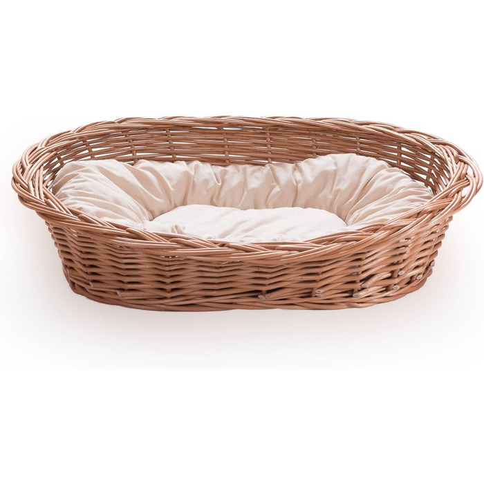 Вільховий Світ - ліжко для собак і котів з плетеного вілля, ліжко для домашніх тварин - натуральне, тепле, дихаюче та стильне - різні розміри (85x60x18 см, світло-кремове подушка)