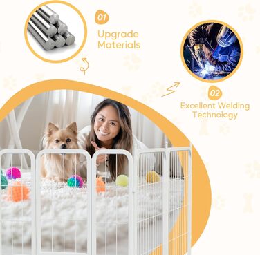 Клітка для собак HealSmart, 61 см, 8 панелей, міцна металева, портативна, для дому та вулиці, кемпінгу, двору, автодому, огорожа, приватність, тераса, білий колір