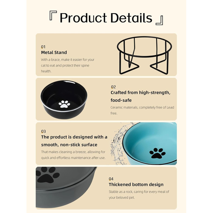 Керамічна миска для корму для маленьких собак GDCZ, підставка з металу, 425 мл, чорна