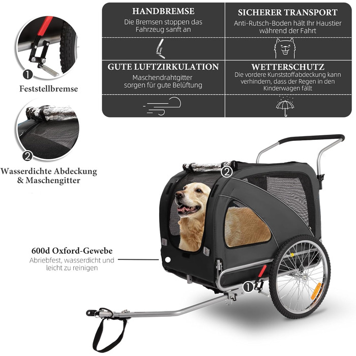 Трансформер для собак XL: велосипедний та візочок 2-в-1, до 40 кг, сірий