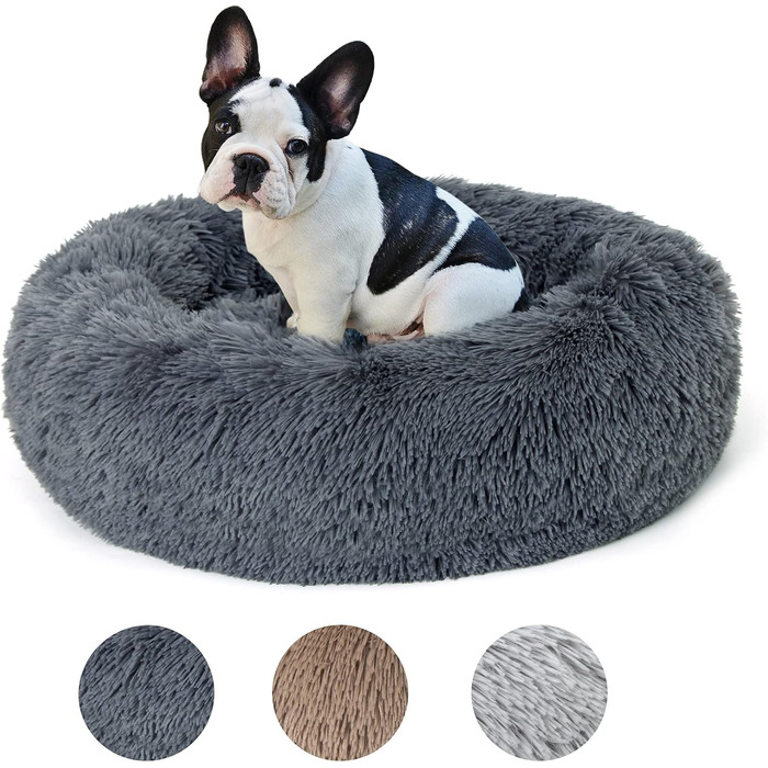 Кругле ліжко для собак та котів Lucky Sign, XL, 70 см, м'яке, плюшеве, тепле, сіре, для великих собак та котів