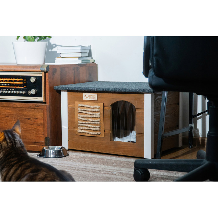 Будиночок для кота SMITH DESIGN з когтеточкою, утеплений, коричневий, L 54x39x36 см