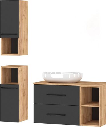 Пенал для ванної Planetmöbel LUX 30x75x32 см, дуб золотий/антрацит, вузький шафа для ванної кімнати