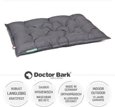 Ортопедичне собаче ліжко Doctor Bark Urban - для великих собак, 80x60 см, сірий колір, Made in Germany. Миється до 95°C.
