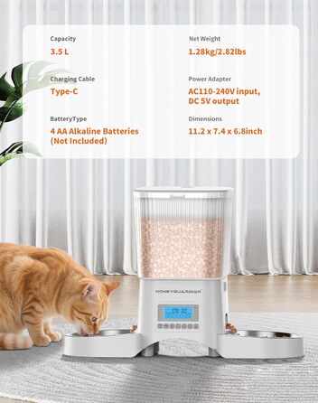 Автоматичний годівник для котів та собак HoneyGuaridan з 2 мисками (3.5L, білий)