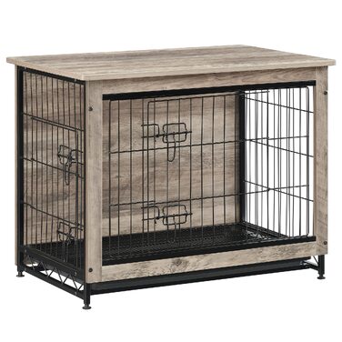 Клітка-тумба для собак Feandrea з двома дверима, меблі-вольєр для собак до 32 кг, колір Greige (83x56x64 см)