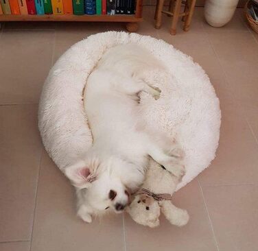 М'яке ліжко для собак та котів великих розмірів, круглої форми, 80 см, біле