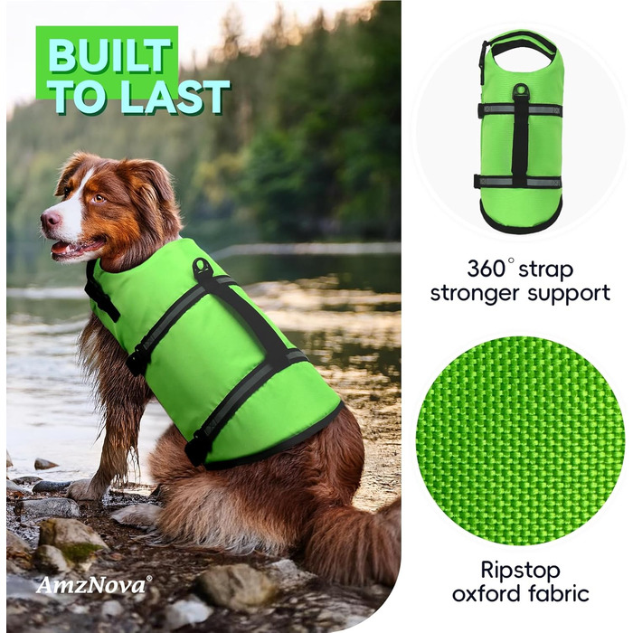 Жилет рятувальний для собак AMZNOVA Rip Stop, M, світло-зелений (53-69 см)