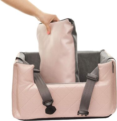 Автокрісло для собак, котів та інших тварин | М'яке автоліжко на заднє сидіння | З штучної шкіри, колір металевий рожевий, розмір M (47x40 см)