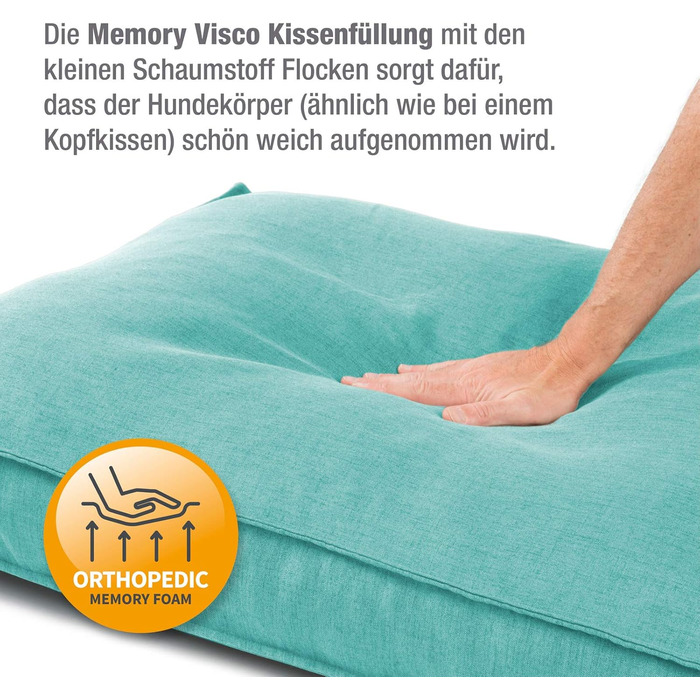 JAMAXX Преміум подушка для собак ортопедична з Memory Foam, чохол з льону, що стирається, захист від вологи. М'яка та комфортна, з віскоеластичною наповнювачем. Собаче ліжко JAMAXX PDB1005 (S) 65x50 см (M: 90x70 см), Aqua/Туркіс