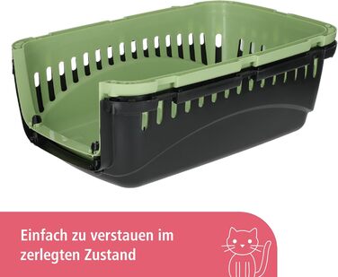 Kerbl Pet Transportbox Expedion: переноска для тварин 45x30x30 см, для котів, собак, кроликів до 10 кг, пластик, зелено-сіра