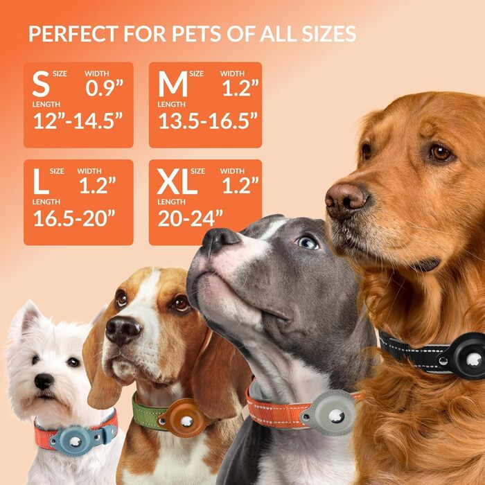 Нашийник для Apple AirTag для собак CollarDirect, відбиваючий, помаранчевий, розмір M (34-42 см), XL (51-61 см)