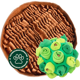 Набір для збагачення Reggie для собак: інтерактивна килимок та іграшковий м'яч проти швидкого поїдання, нудьги та стресу. Підходить для всіх вікових груп. Колір: коричневий килимок, зелений м'яч