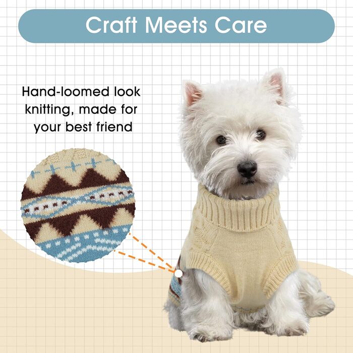 Вогняний ролкроген-светр для зими, м'який візерунок Fair-Isle, одяг для домашніх тварин без бокових ніжок, для повідка – підходить для собак маленьких, середніх та великих порід, розмір XXL (XX-Large, світло-бежевий)