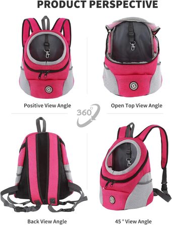Рюкзак-переноска для собак та котів PETCUTE, рожевий/червоний, з регульованим ременем, водонепроникним дном та зручною передньою кишенею
