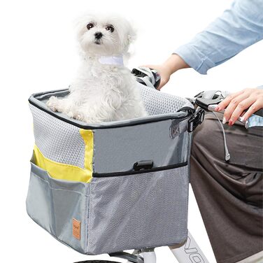 PETCUTE Кошик для собак на велосипед, з ременем безпеки, жовто-сірий, до 7.5 кг