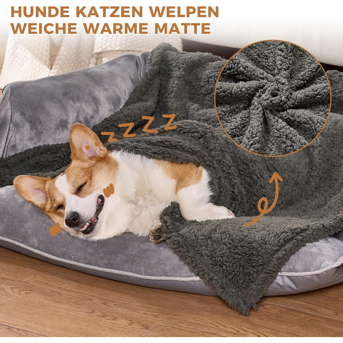 Водонепроникний килимок для собак, миючий, 120 x 100 см, двосторонній, для собак та котів середніх та великих порід, захист дивану та ліжка, м'який фліс Sherpa та фланель, сірий L (120 x 100 см)